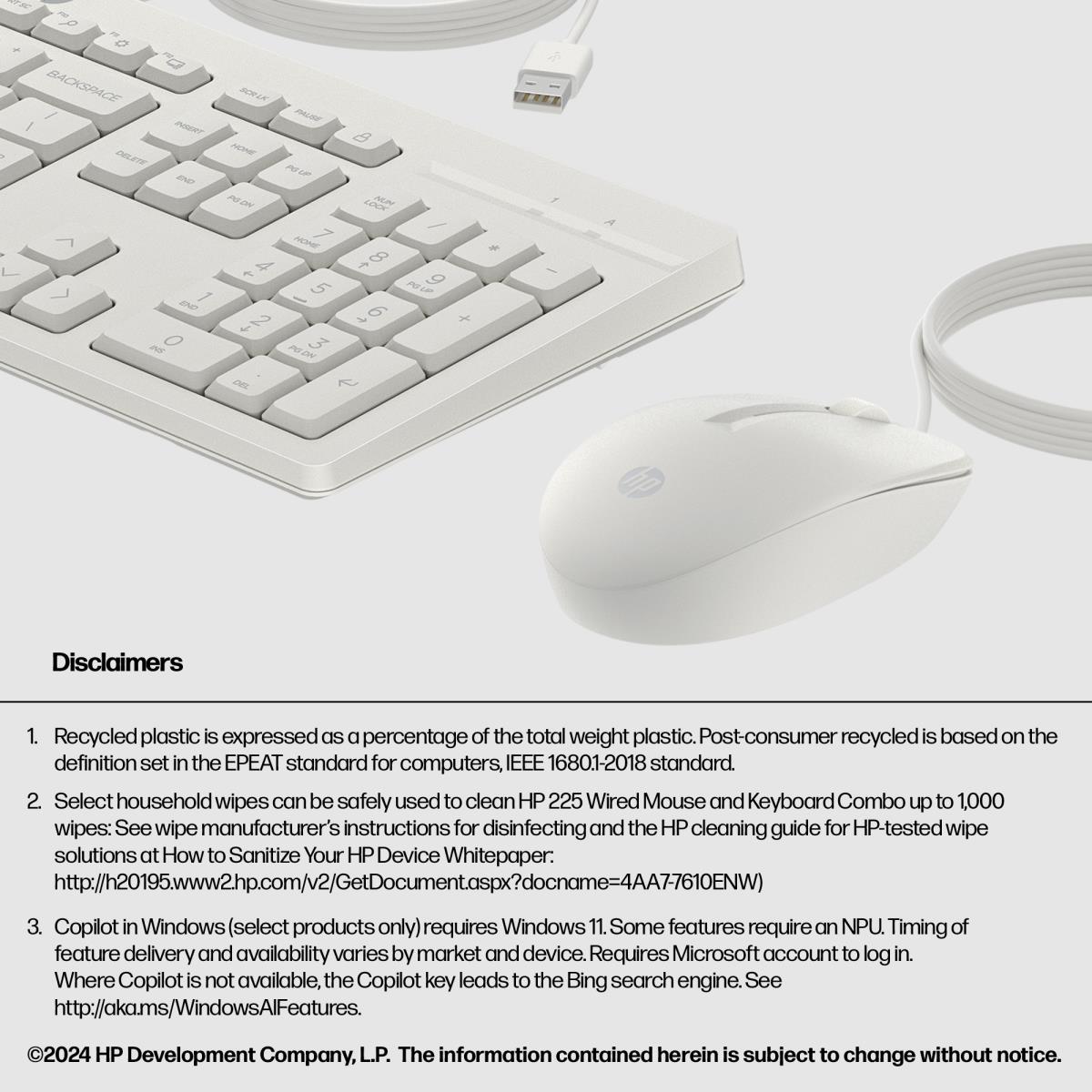 Wired Keyboard and Mouse 225 - White - Azerty Belgian