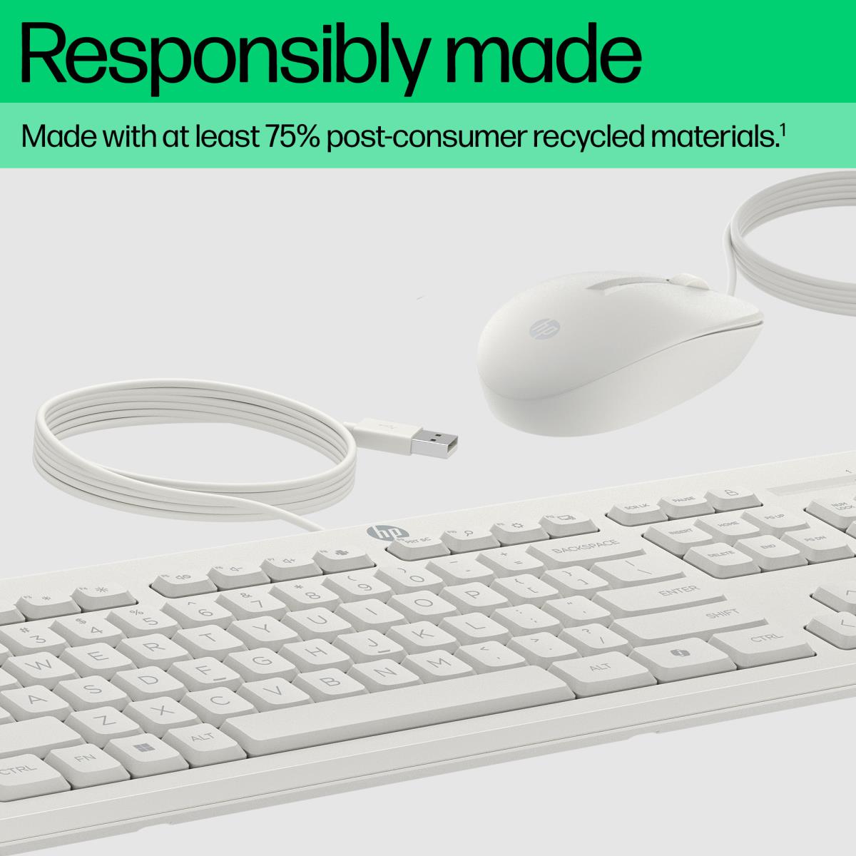 Wired Keyboard and Mouse 225 - White - Azerty Belgian