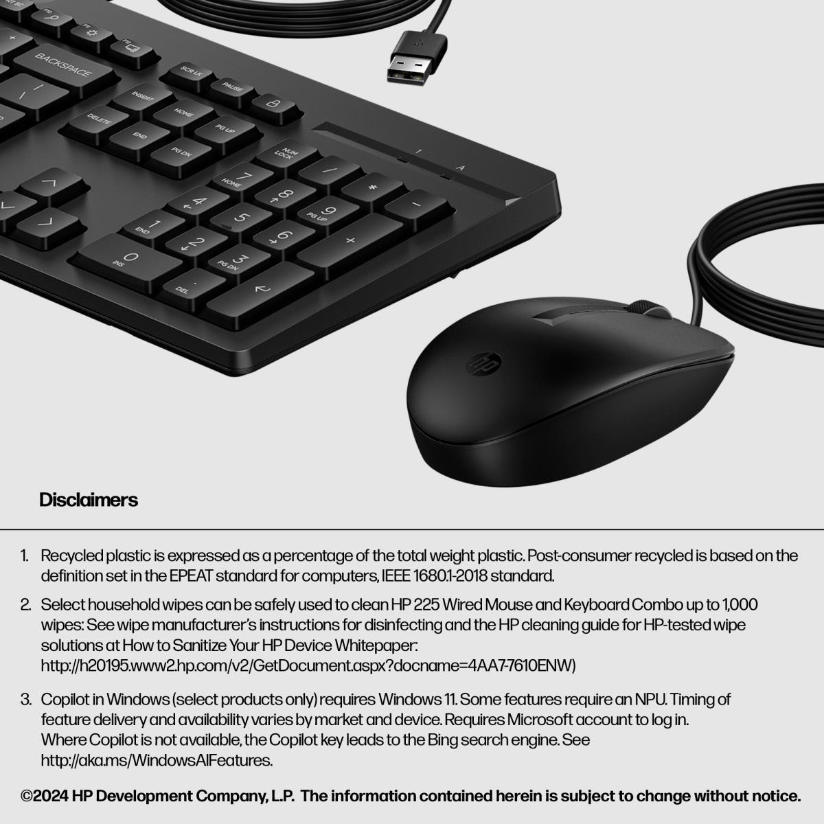 Wired Keyboard and Mouse Combo 225 - Black - Azerty Belgian