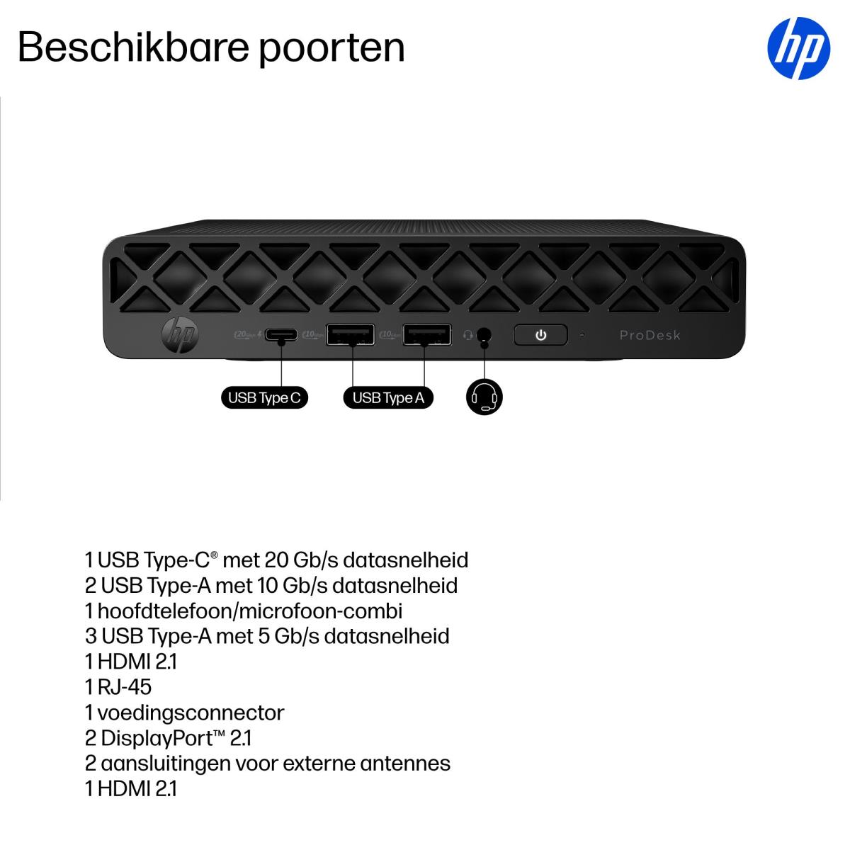 ProDesk 4 Mini G1i AI - Core Ultra 5 235T - 16GB RAM - 512GB SSD - Win11 Pro - Azerty Belgian