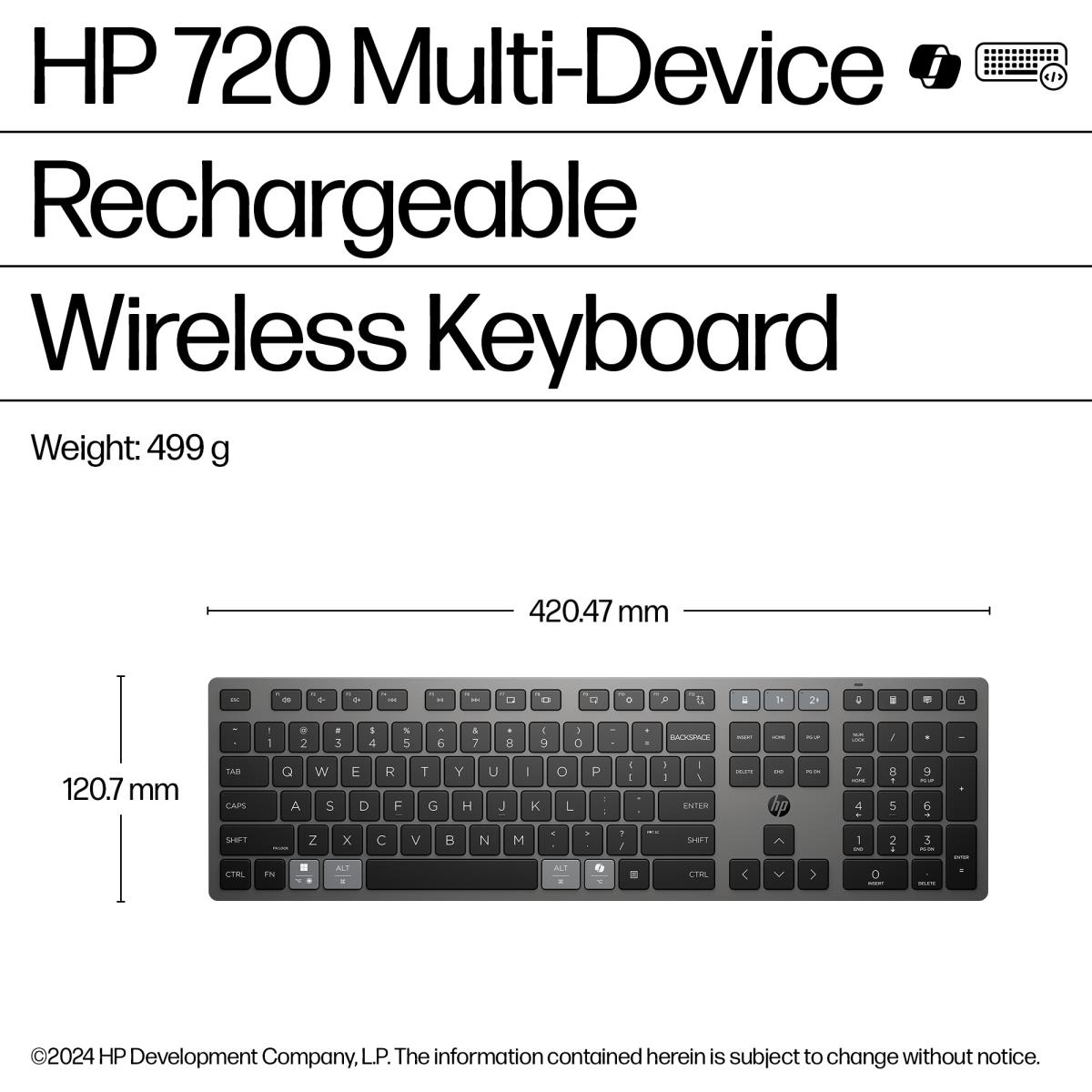 Multi-Device Rechargeable Wireless Keyboard 720 - Qwerty Int'l
