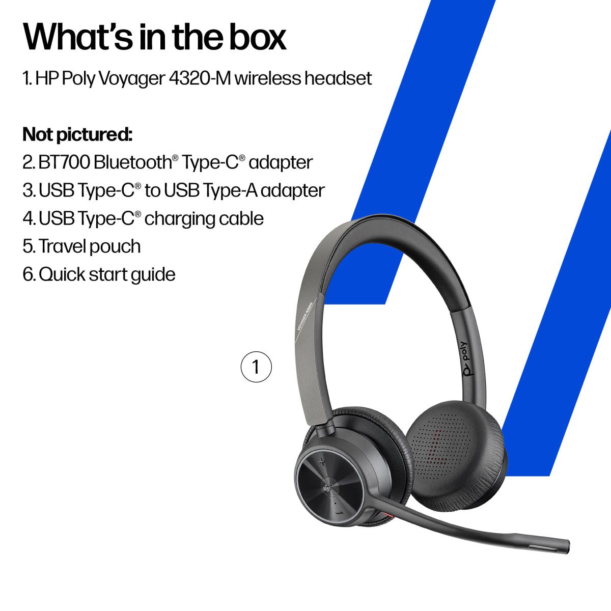 Poly Voyager 4320-M + USB-A to USB-C Cable + BT700 dongle