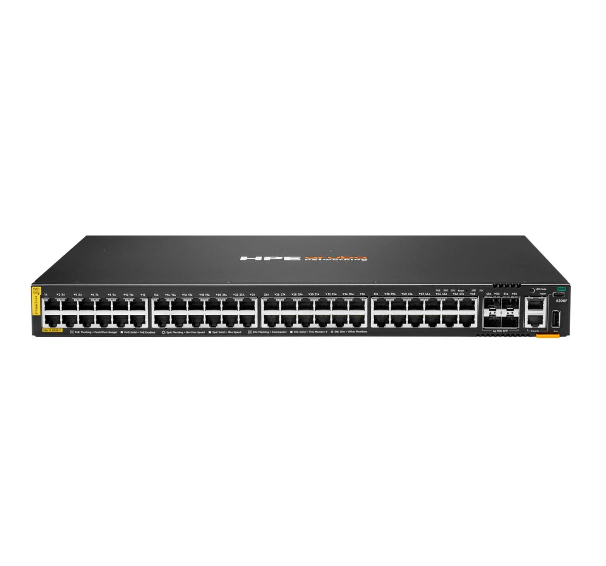 Aruba Networking CX 6200F 48G Class-4 PoE 4SFP+ 370W Switch, 48x ports 10/100/1000BASE-T Class 4 PoE Ports