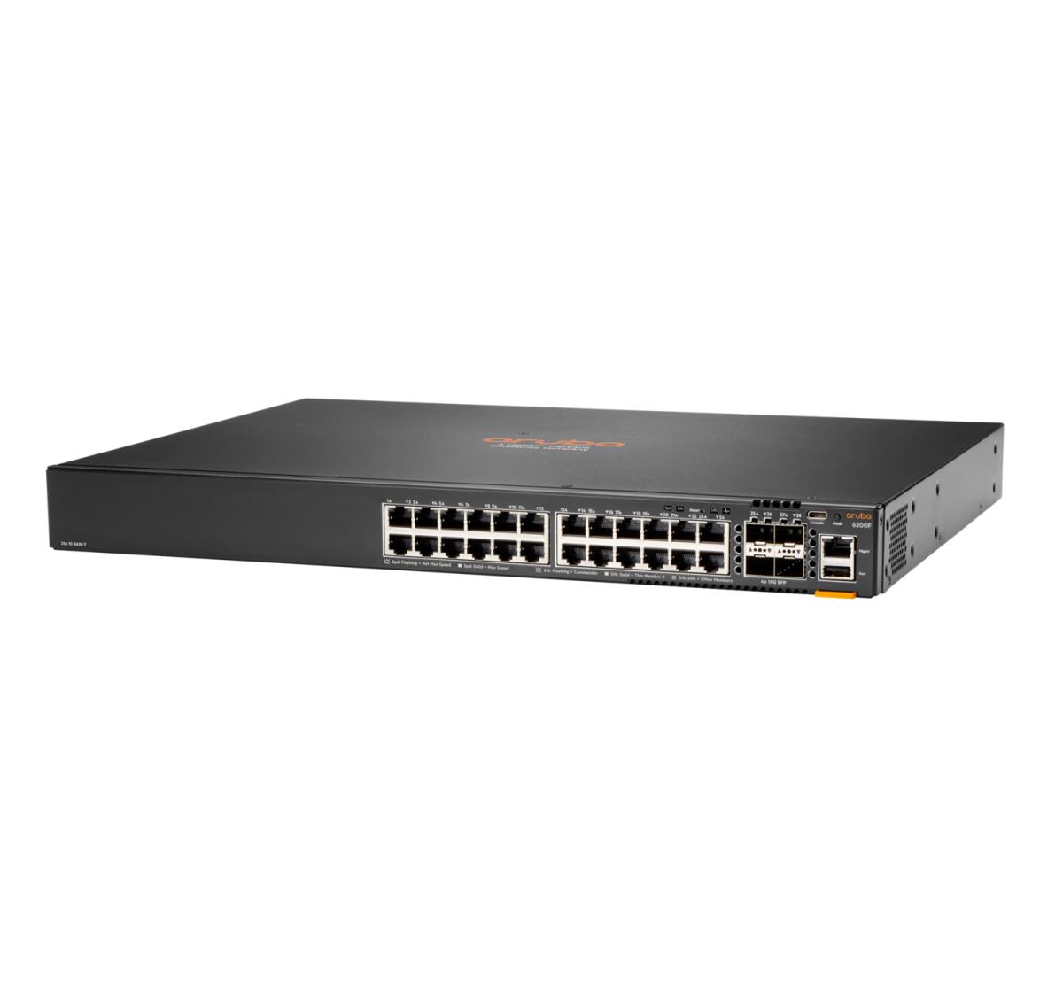 Aruba 6200F 24G Class4 PoE 4SFP+ 370W Switch, 24x 10/100/1000BASE-T Class 4 PoE ports, 4x 1/10G SFP ports