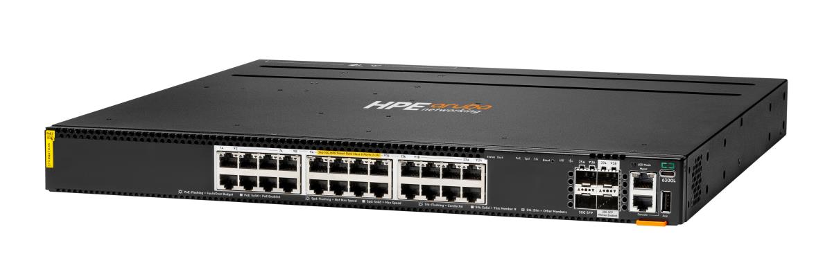 Aruba Networking 6300L 24p Smart Rate 1G/2.5G/5G/10G CL6 2p SFP56 50G 2p SFP28 25G L2 Switch