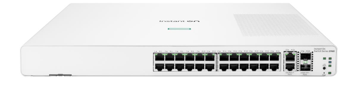 Aruba Instant On 1960 24G 2XGT 2SFP+ Switch, 24 RJ-45 10/100/1000 ports, 2 SFP+ 10GbE ports, 2 10GBASE-T ports