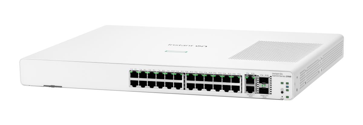Aruba Instant On 1960 24G 2XGT 2SFP+ Switch, 24 RJ-45 10/100/1000 ports, 2 SFP+ 10GbE ports, 2 10GBASE-T ports