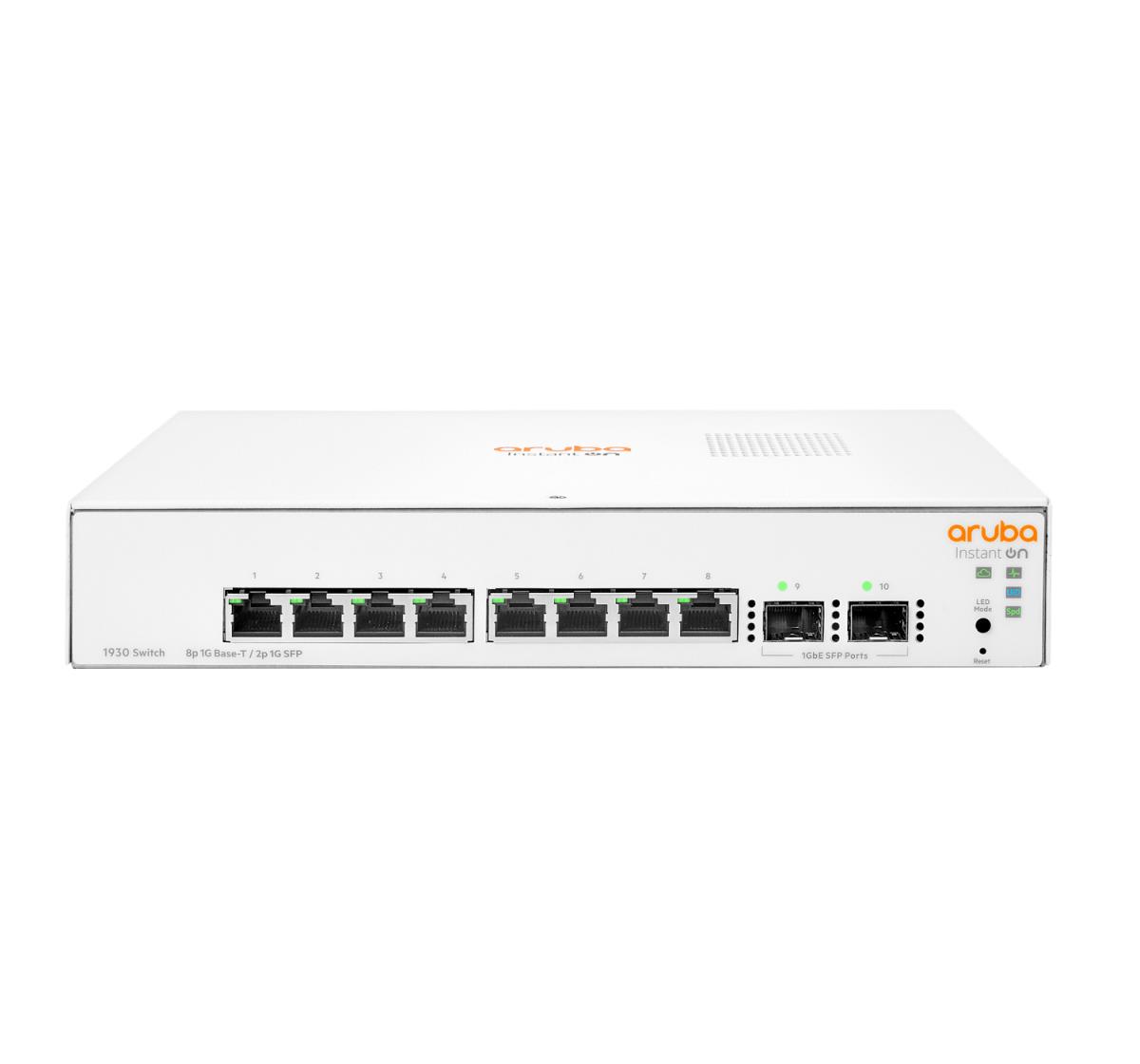 Aruba Instant On 1930 8G 2SFP Switch, 8 RJ-45 10/100/1000 ports, 2 SFP 1GbE ports