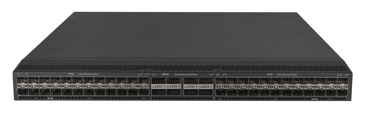 FlexFabric 5945 48SFP28 8QSFP28 Switch, 48 x 25 GB SFP28, 8 x 100 GB QSFP28, and 2 x 1 GB SFP ports
