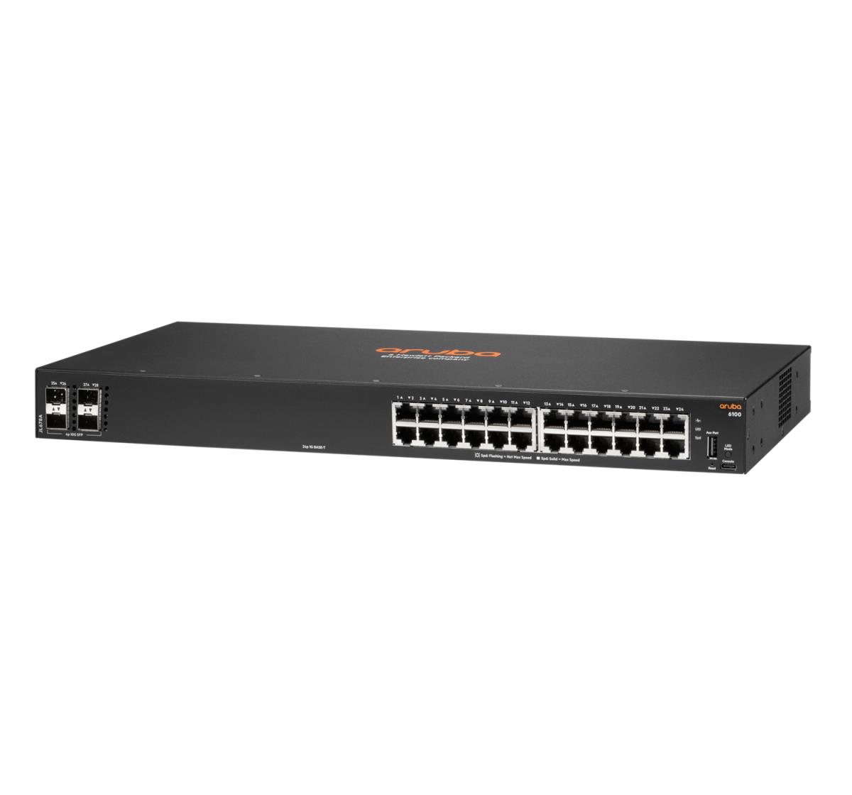 Aruba 6100 24G 4SFP+ Switch, 24x ports 10/100/1000BASE-T ports 4x 1G/10G SFP ports