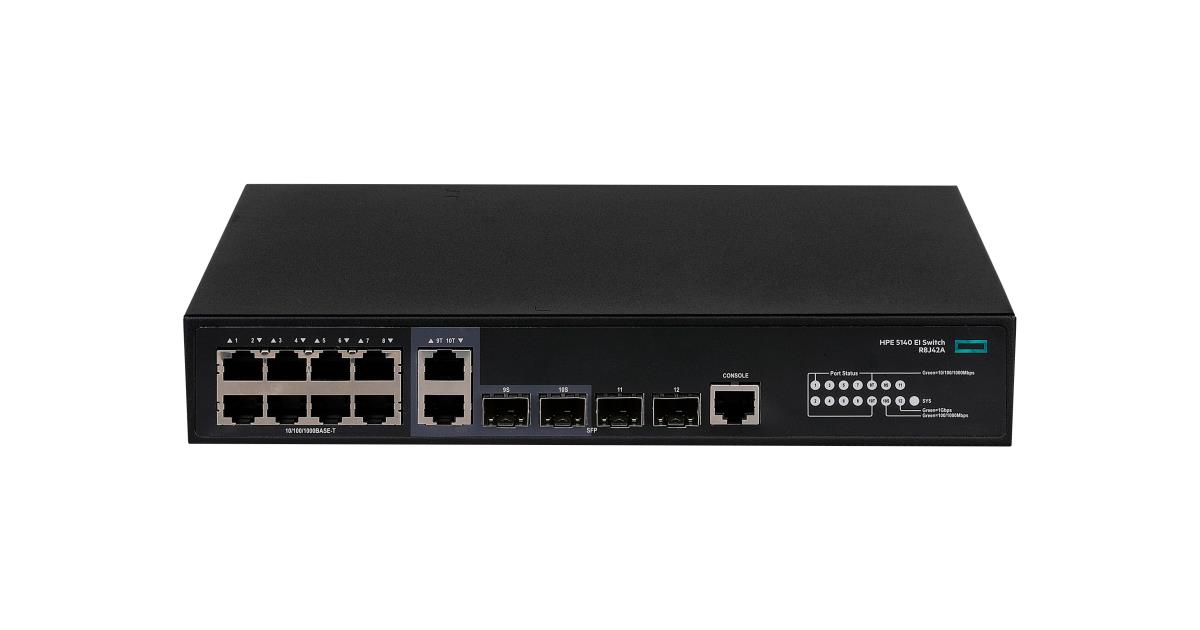 FlexNetwork 5140 8G 2SFP 2GT Combo EI Switch, (8) RJ-45 autosensing 10/100/1000 ports, (2) SFP fixed 1000/10000 SFP ports