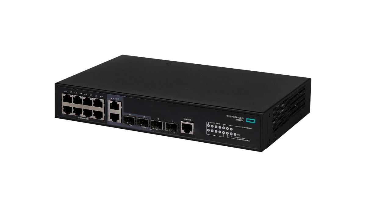 FlexNetwork 5140 8G 2SFP 2GT Combo EI Switch, (8) RJ-45 autosensing 10/100/1000 ports, (2) SFP fixed 1000/10000 SFP ports