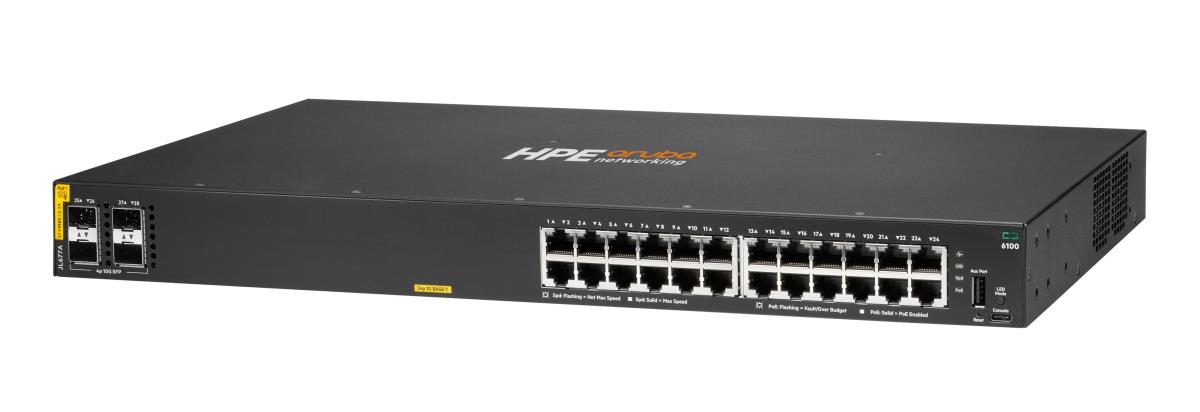 Aruba 6100 24G Class4 PoE 4SFP+ 370W Switch, 24x ports 10/100/1000BASE-T ports 4x 1G/10G SFP ports