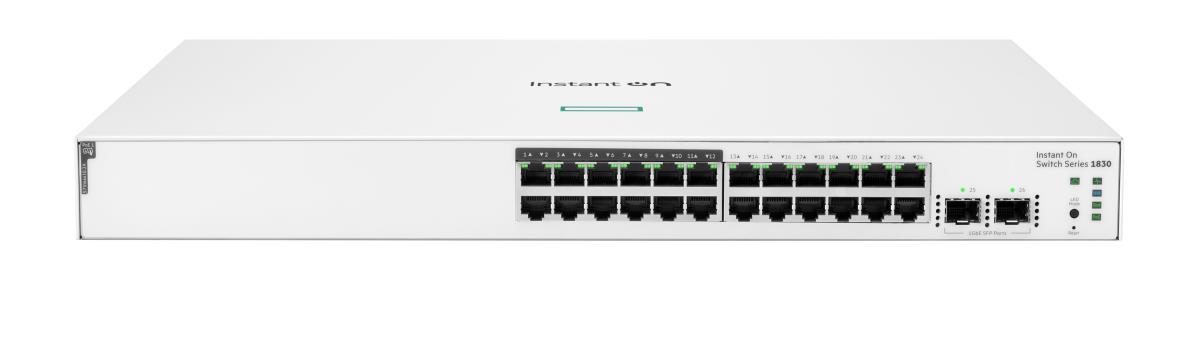 Aruba Instant On 1830 24G 12p Class4 PoE 2SFP 195W Switch, 24 RJ-45 10/100/1000 Class 4 PoE ports