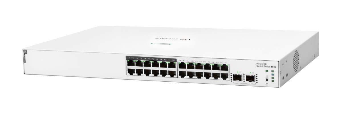 Aruba Instant On 1830 24G 12p Class4 PoE 2SFP 195W Switch, 24 RJ-45 10/100/1000 Class 4 PoE ports
