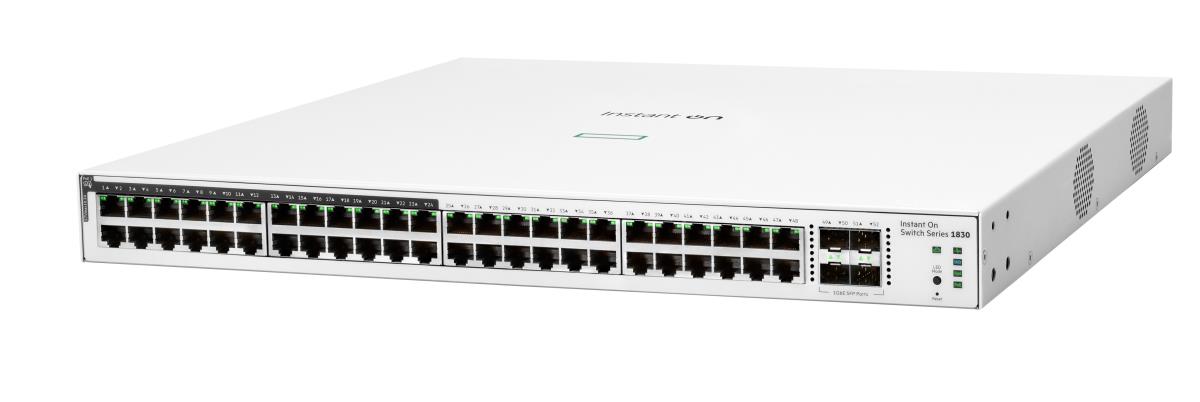 Aruba Instant On 1830 48G 24p Class4 PoE 4SFP 370W Switch, 48 RJ-45 10/100/1000 Class 4 PoE ports