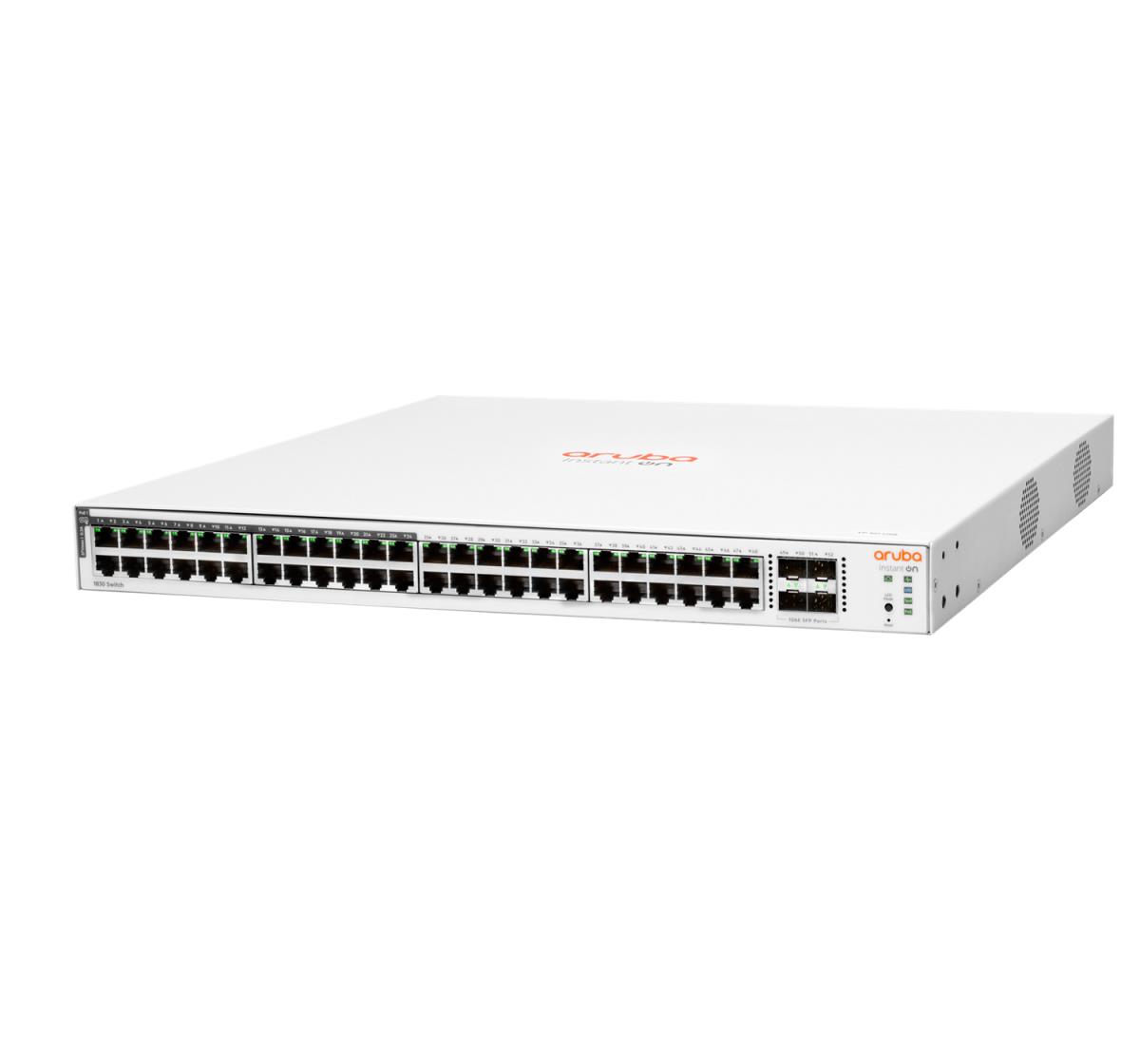 Aruba Instant On 1830 48G 24p Class4 PoE 4SFP 370W Switch, 48 RJ-45 10/100/1000 Class 4 PoE ports