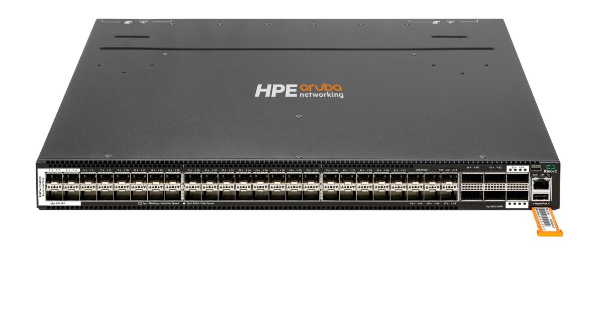 Aruba 8360-48Y6C v2 48p 25G SFP/+/28 4 Sec 6p 100G QSFP+/28 2 Sec Frnt-to-Bck 5 Fans 2 AC Bundle