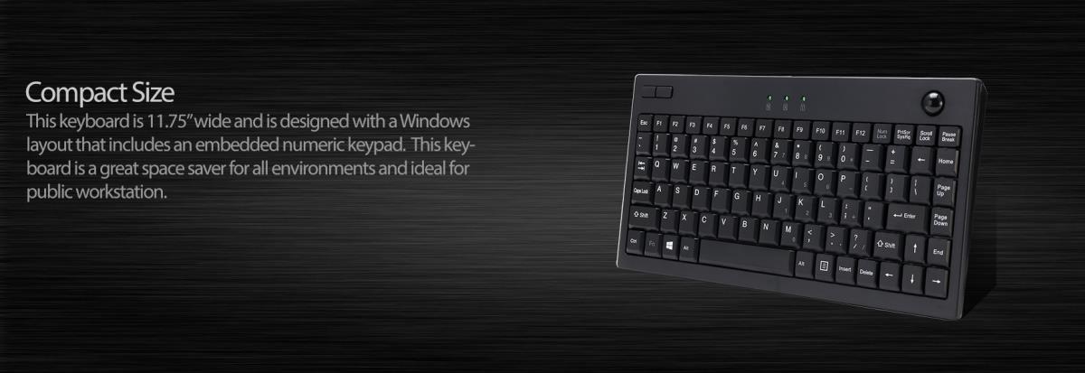 2.4GHz Rf Mini Wireless Optica Ltrackball Black 12 Channels Qwerty Us