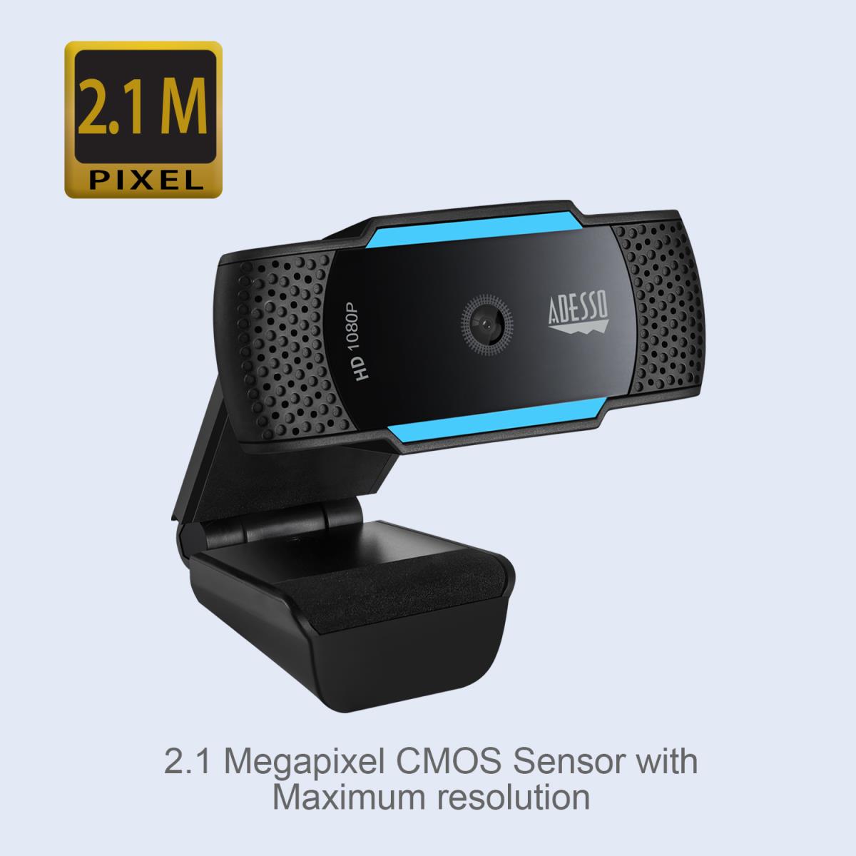 Cybertrack H5 1080p USB Webcam With Dual Built-in Microphone, Privacy Shutter Cover & Tripod Mount