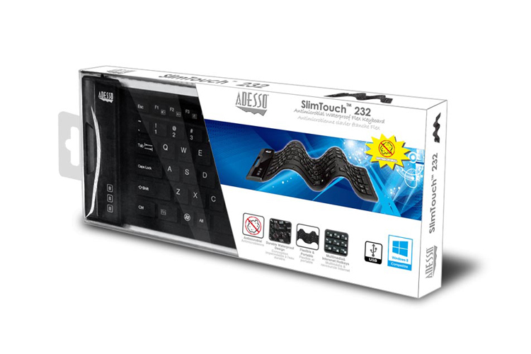 Akb-232ub Antimicrobial Waterproof Flex Keyboard USB - Black - Qwerty Us