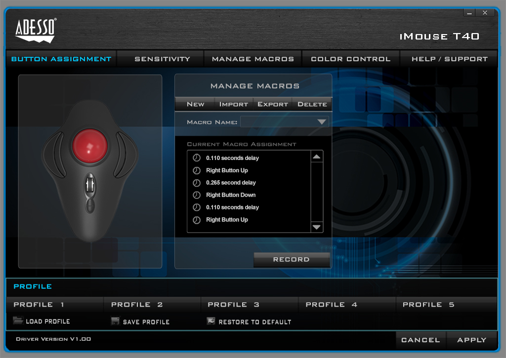Imouse T40 Wireless Ergonomic Programable Desktop Trackball