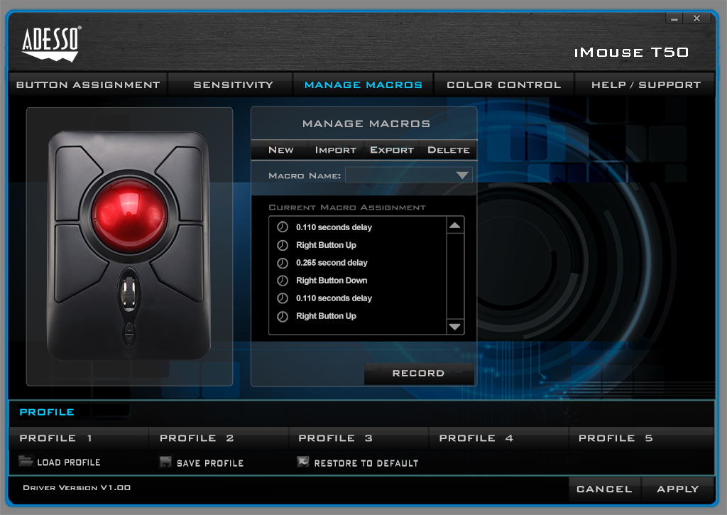 Imouse T50 Wireless Ergonomic Programable Desktop Trackball