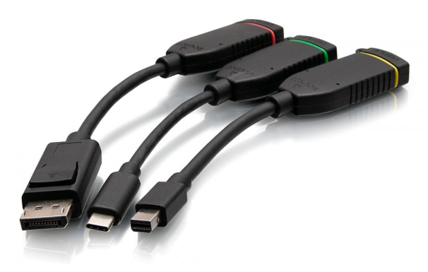 Retractable Universal Mount 4K HDMI Dongle Adapter Ring with Color Coded Mini DisplayPort, DisplayPort, and USB-C