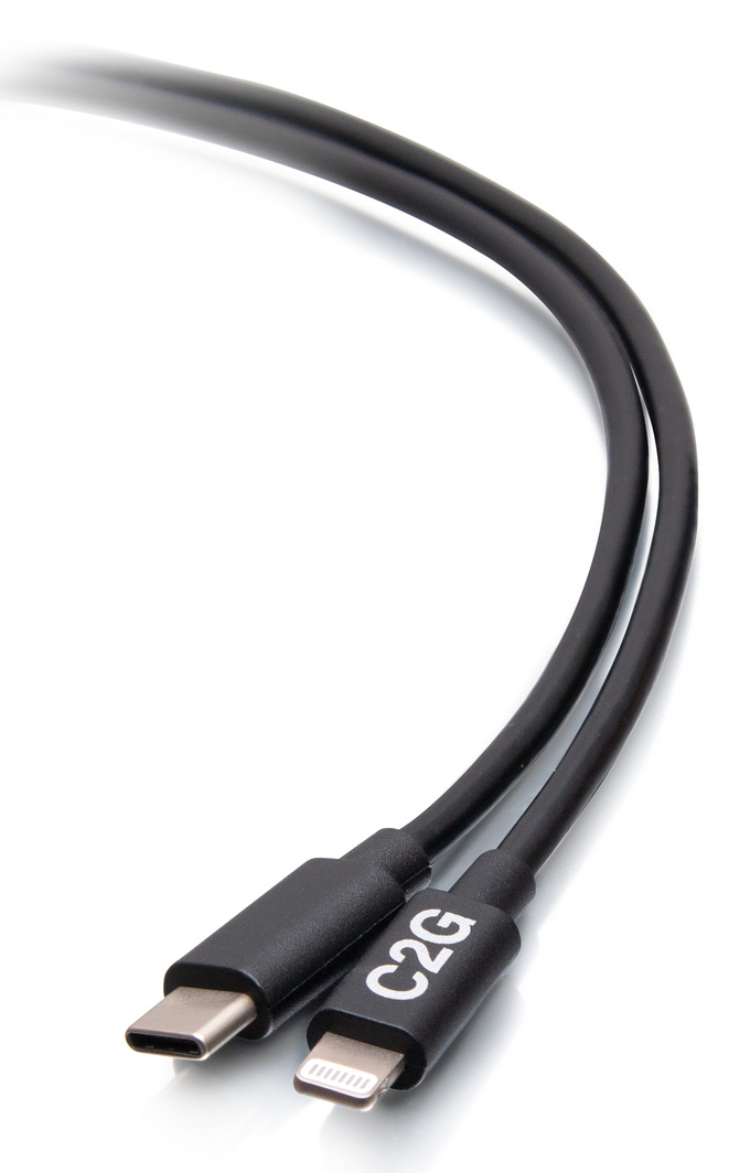 USB-C Male to Lightning Male Sync and Charging Cable - Black 2m