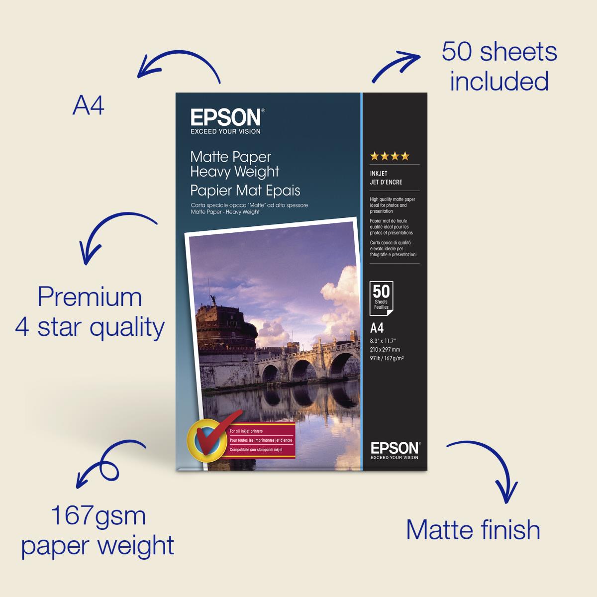 Paper Matte Heavyweight A4 50-sheet (c13s041256)