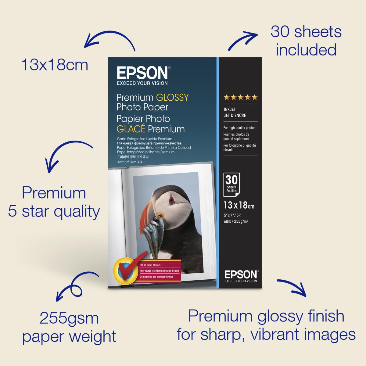 Premium Glossy Photo Paper 13x18cm 255 G/m2 30sheets