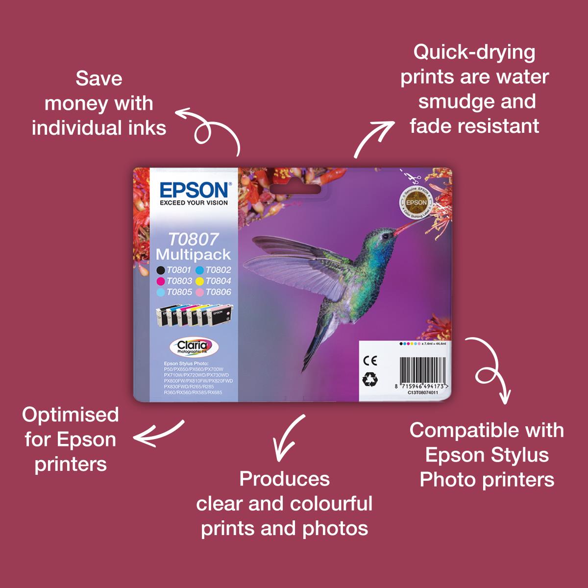 Ink Cartridge - T0802 Hummingbird - 7.4ml - Cyan