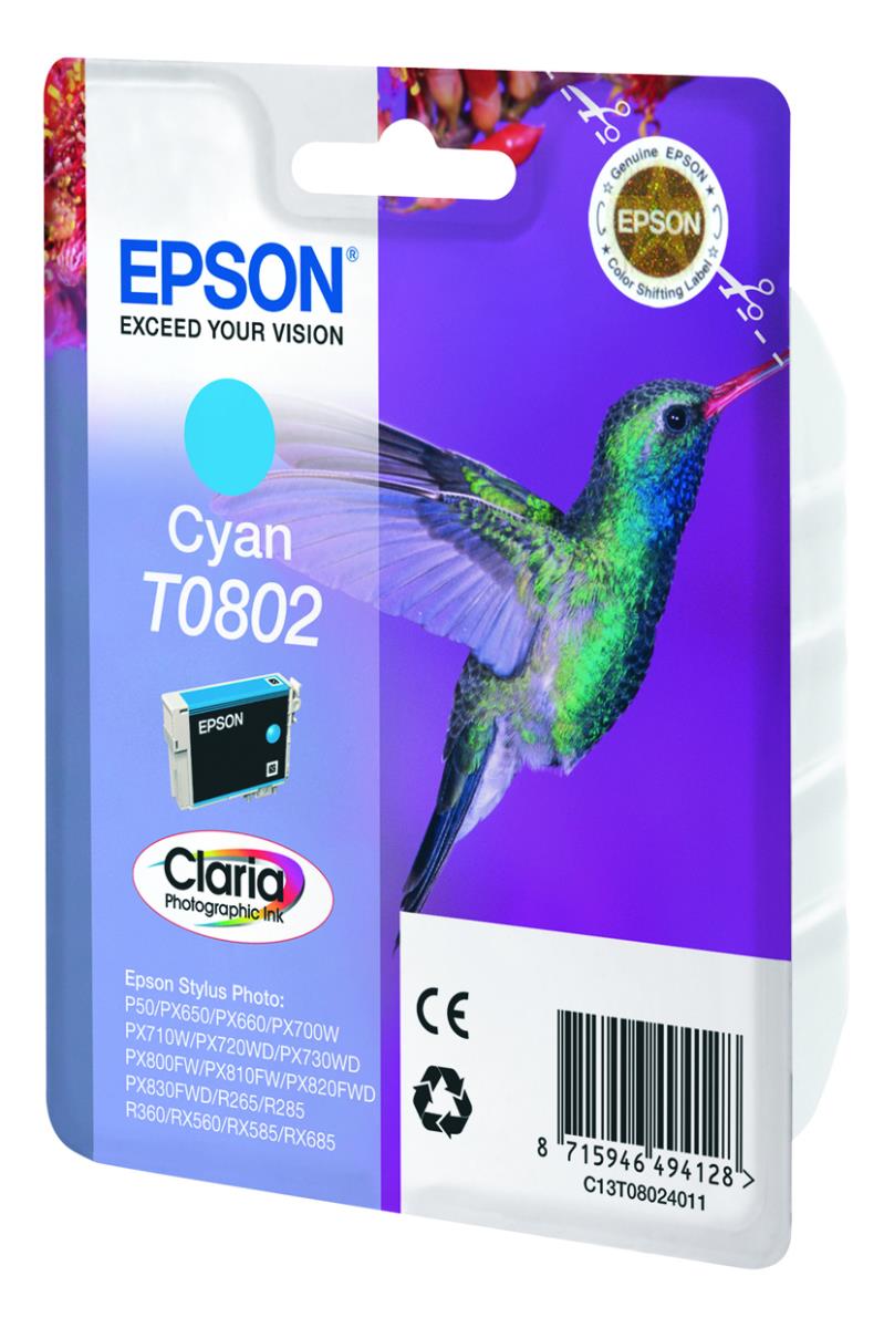 Ink Cartridge - T0802 Hummingbird - 7.4ml - Cyan Blister