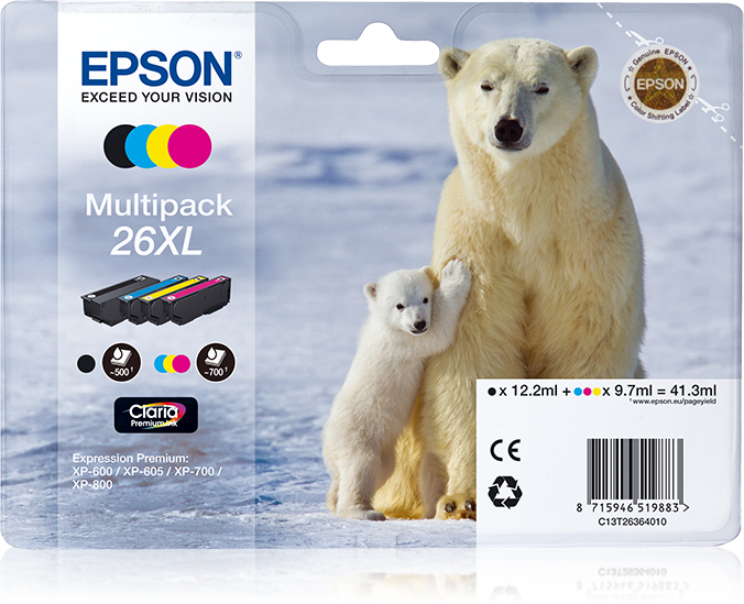 Ink Cartridge - 26xl  Polar Bear - 41.3ml - Black/ Yellow/ Cyan/ Magenta