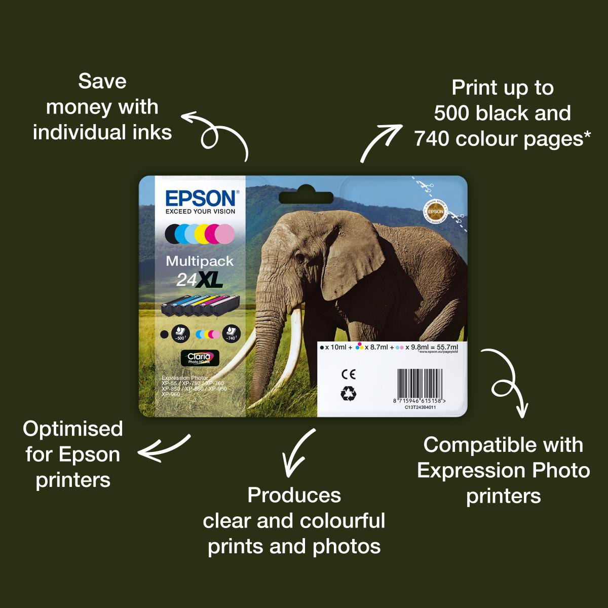 Ink Cartridge - 24 Elephant - Black/ Cyan / Light.cyancy / Magenta / Light Magenta