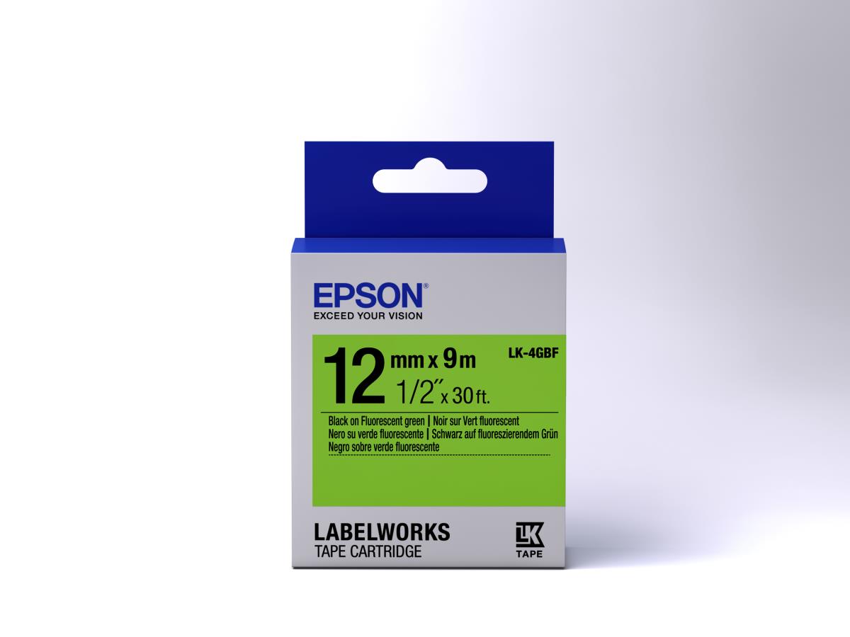 Label Cartridge Fluorescent Lk-4gbf Black/green 12mm (9m)