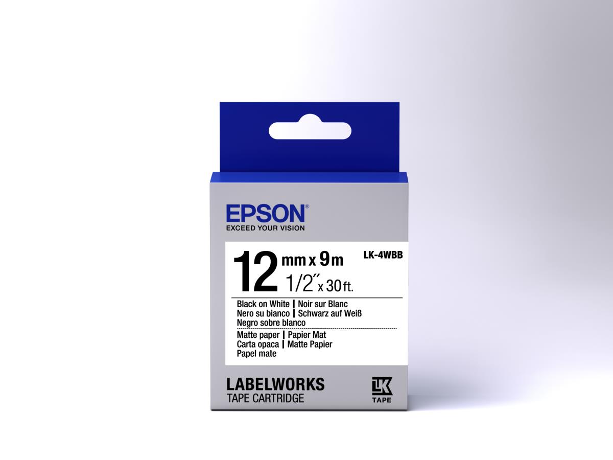 Label Cartridge Matte Paper Lk-4wbb Black/white 12mm (9m)