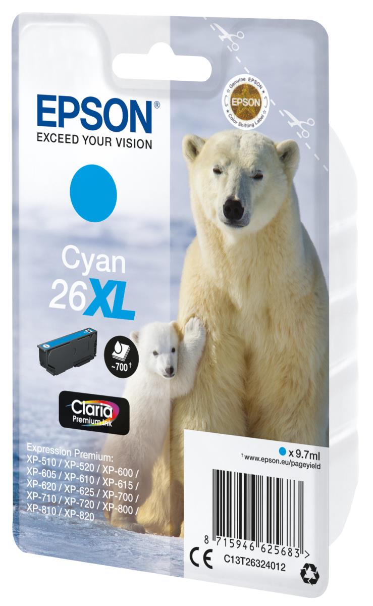 Ink Cartridge - 26xl Polar Bear - 9.7ml - Cyan Sec