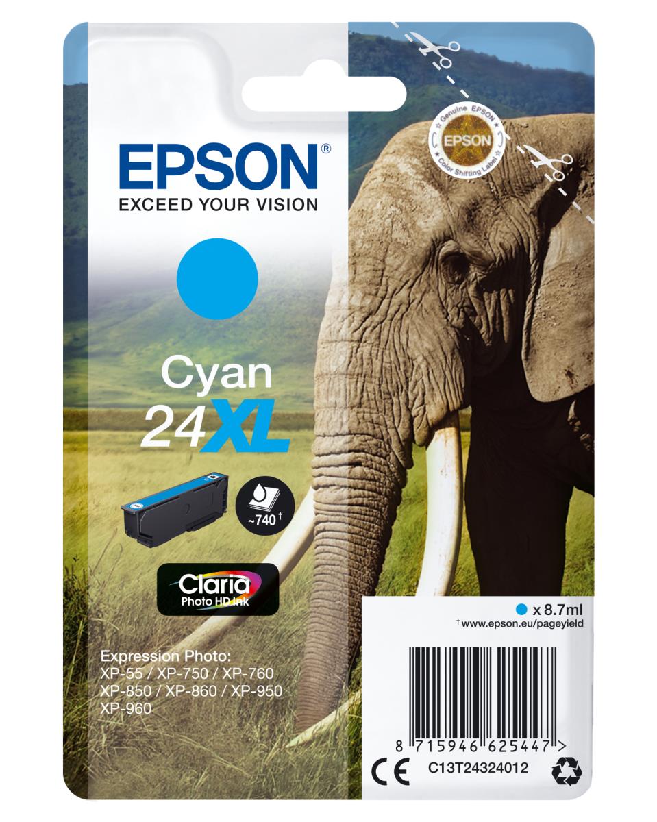 Ink Cartridge - 24xl Elephant - 8.7ml - Cyan Sec