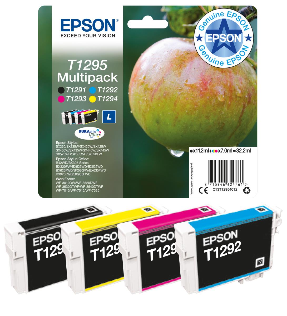 Ink Cartridge - T1295 Apple - 3x7ml Cyan / Magenta / Yellow - 11.2ml Black Sec