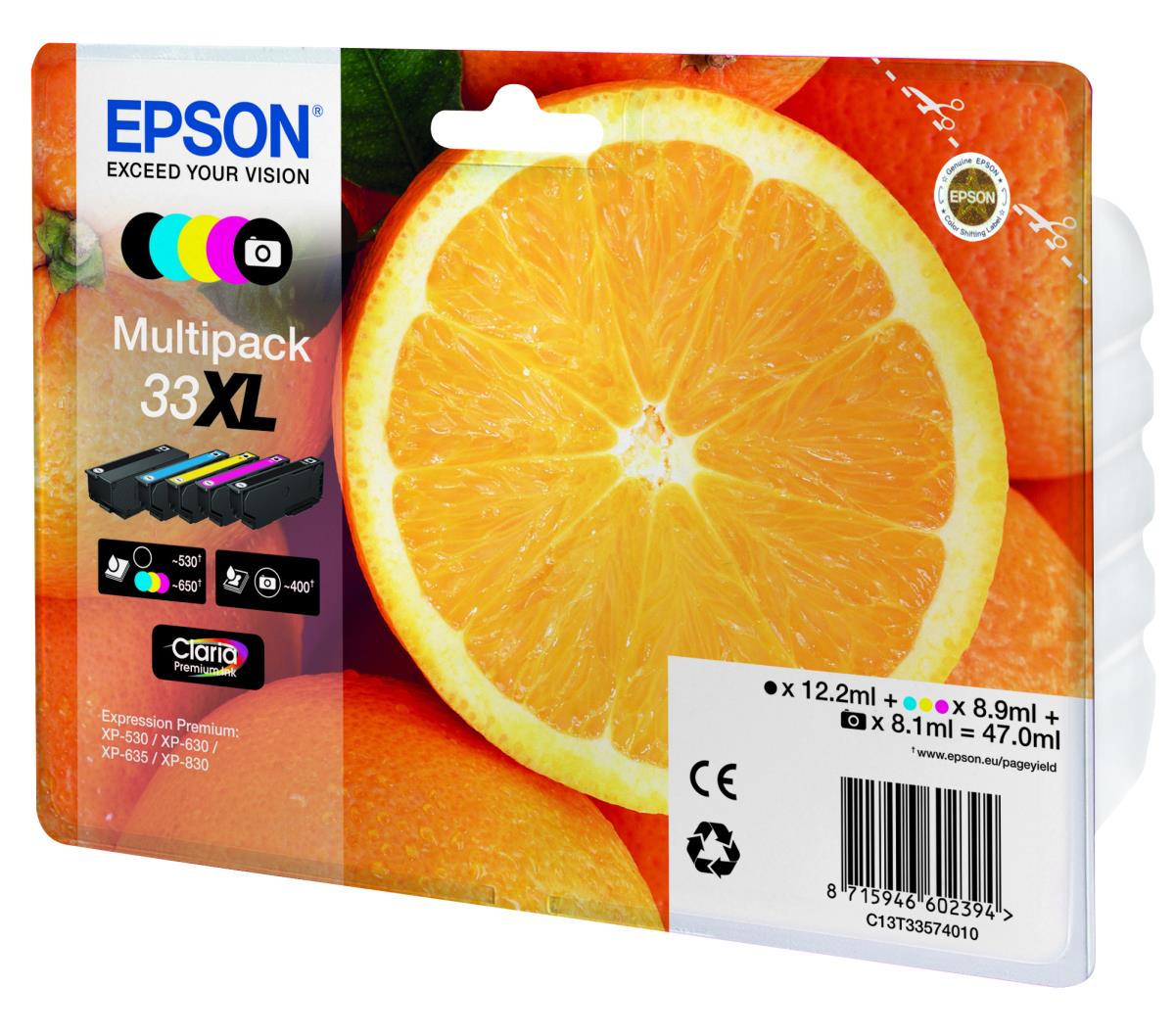 Ink Cartridge - 33 Xl - Black/ Yellow/ Cyan/ Magenta/ Photo Black Original Blister