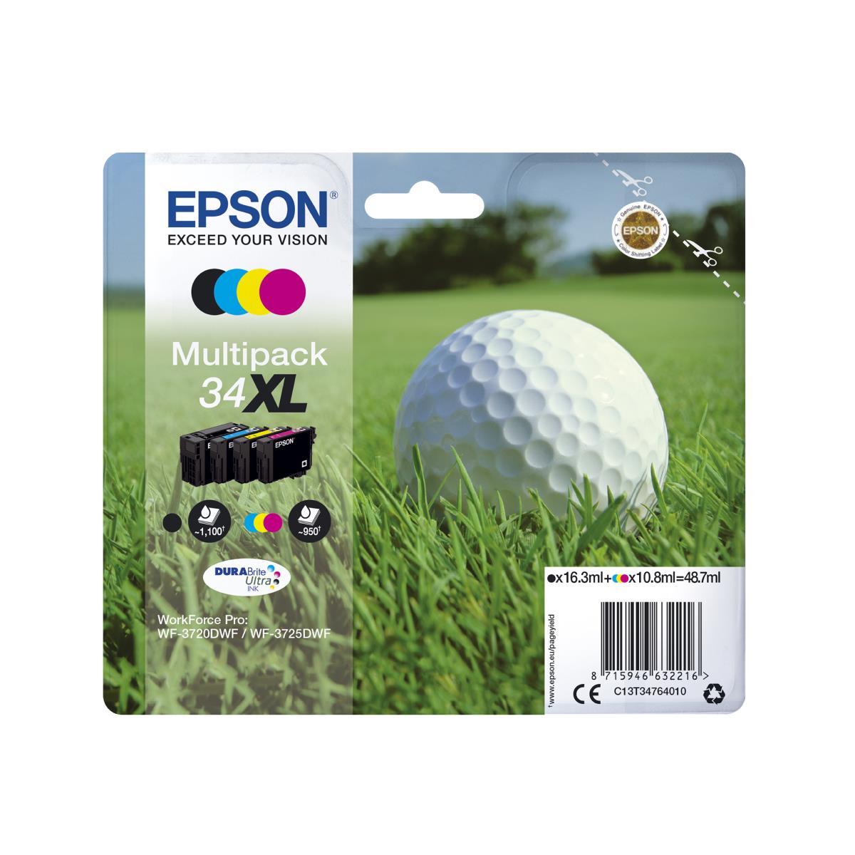 Ink Cartridge - 34 Golf Ball - 34.4ml - Black / Yellow / Cyan / Magenta