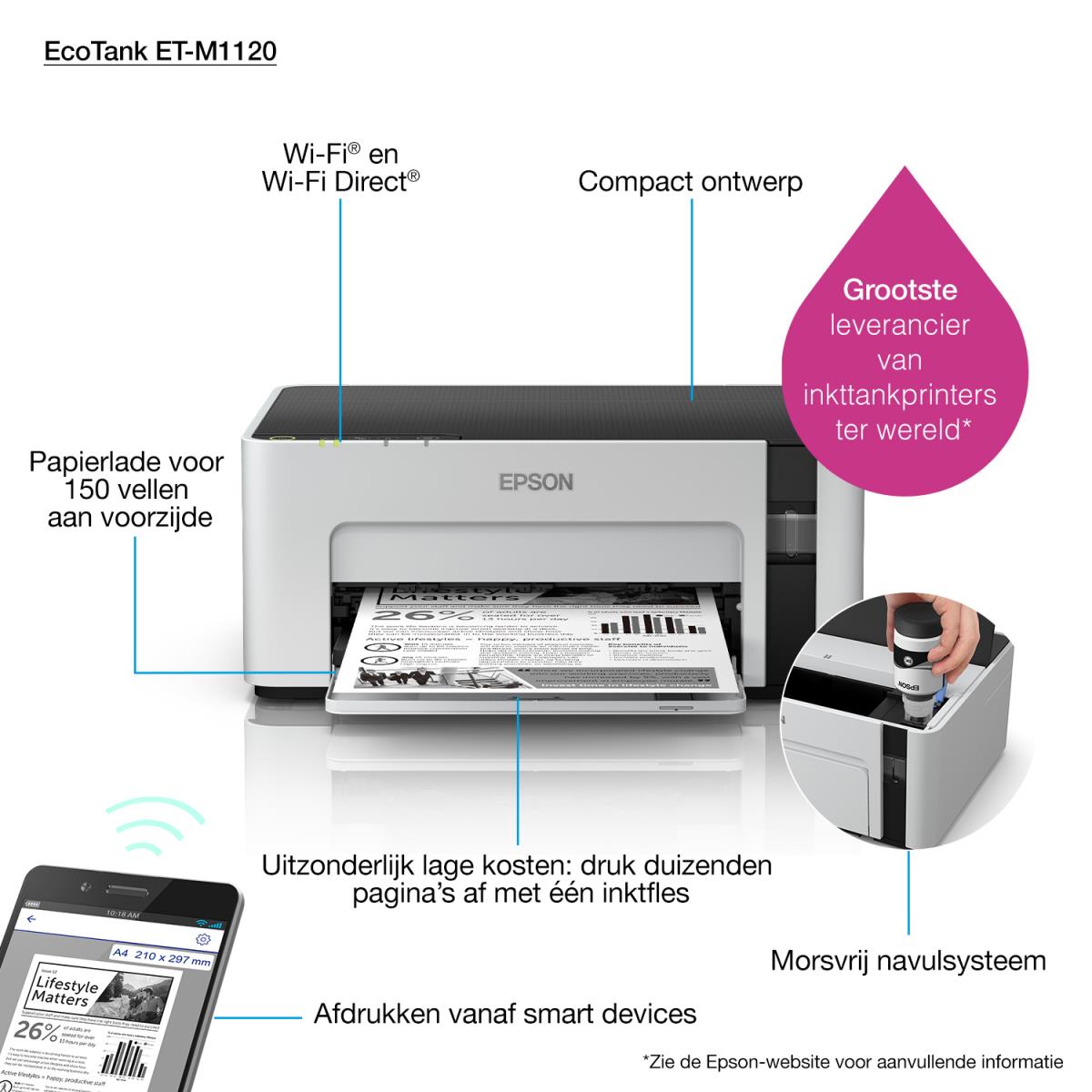 Ecotank Et-m1120 - Mono Printer - Inkjet - A4 - USB/ Wi-Fi