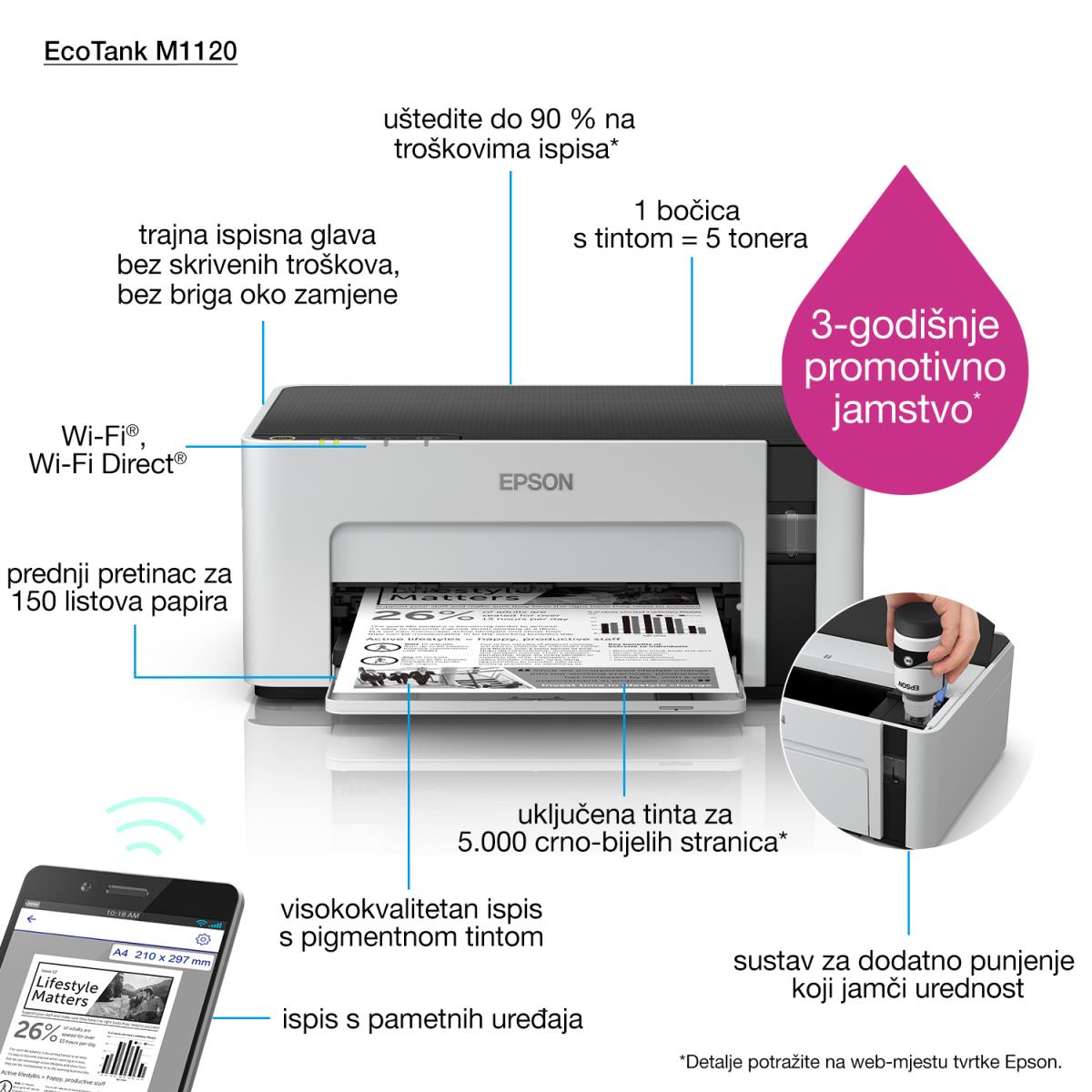 Ecotank Et-m1120 - Mono Printer - Inkjet - A4 - USB/ Wi-Fi