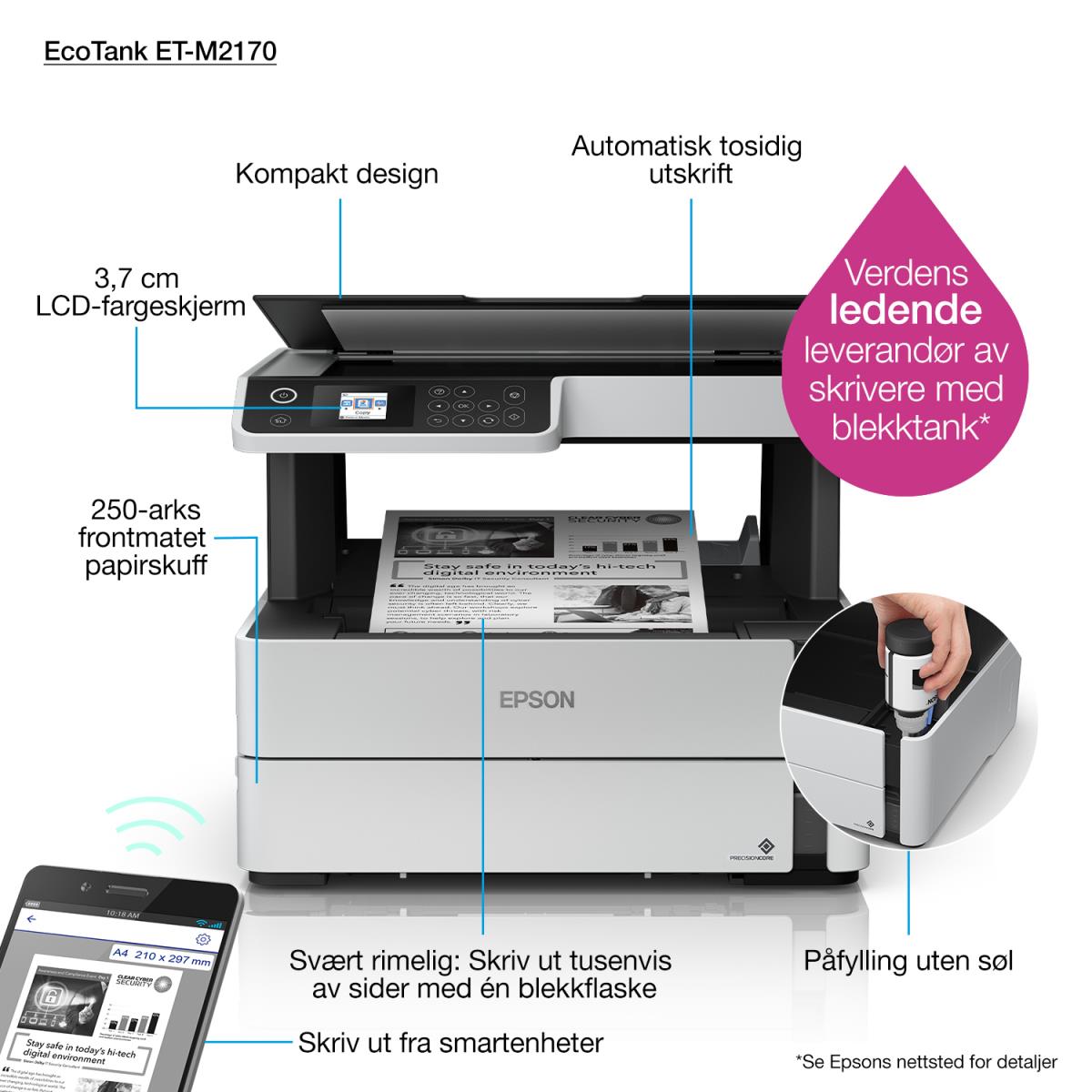 Ecotank Et-m2170 - Mono Printer - Inkjet - A4 - Wi-Fi/ USB/ Ethernet