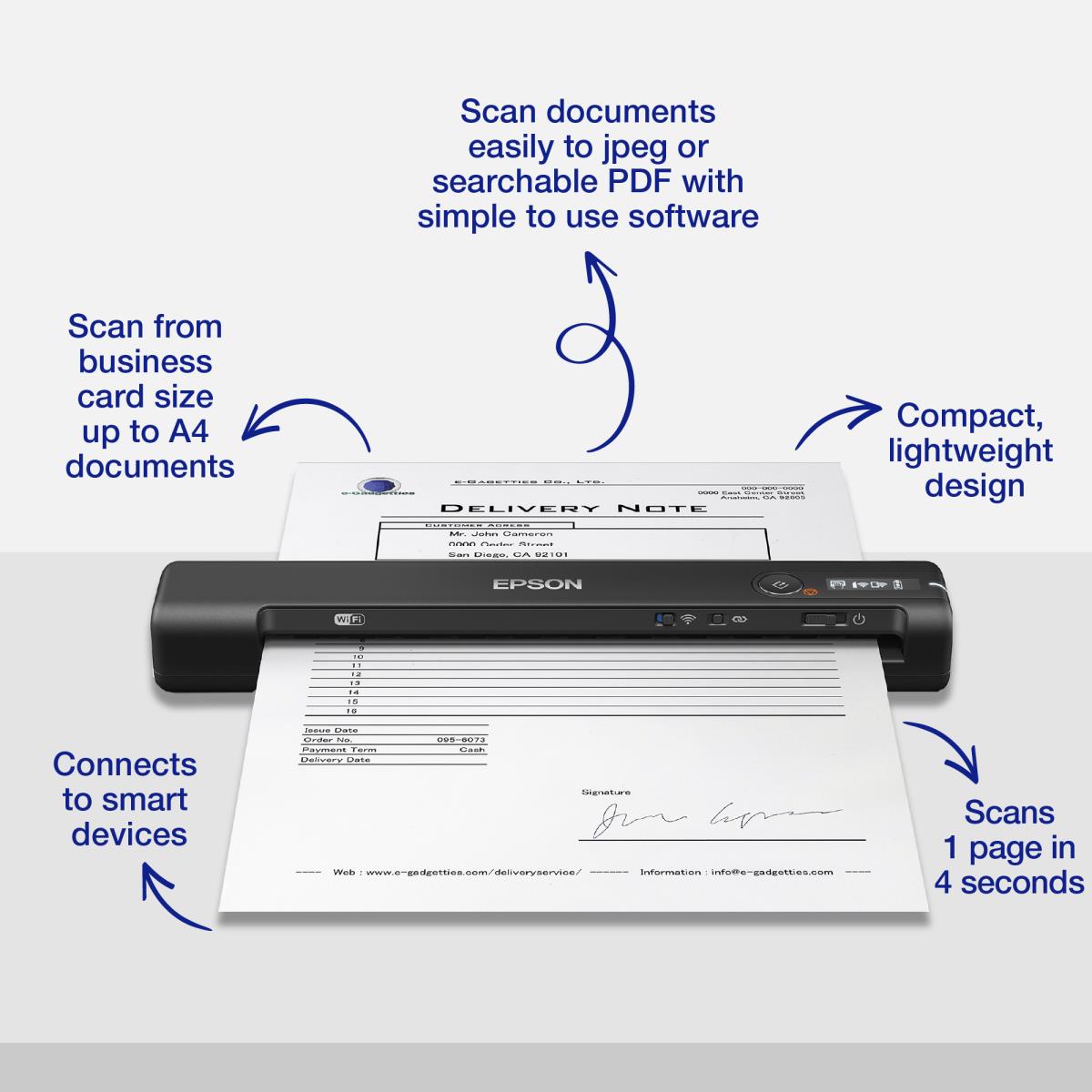 Workforce Es-60w - Mobile Scanner - A4 - 600 Dpi - USB / Wi-Fi