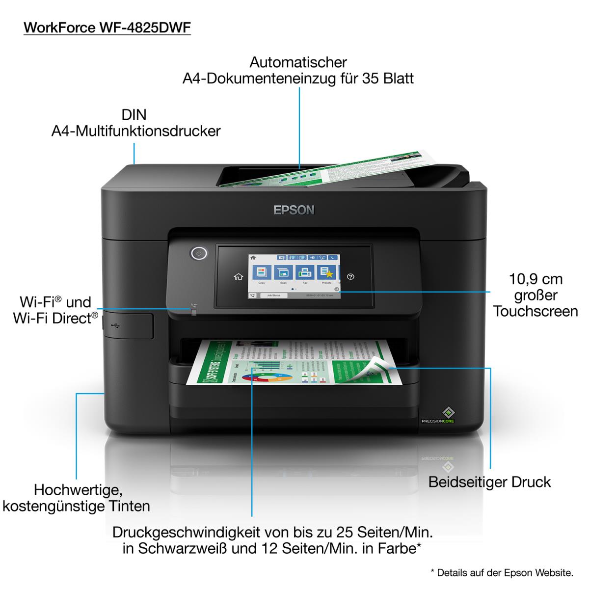 Workforce Pro Wf-4825dwf - Color Multifunction Printer - Inkjet - A4 - USB / Ethernet / Wi-Fi