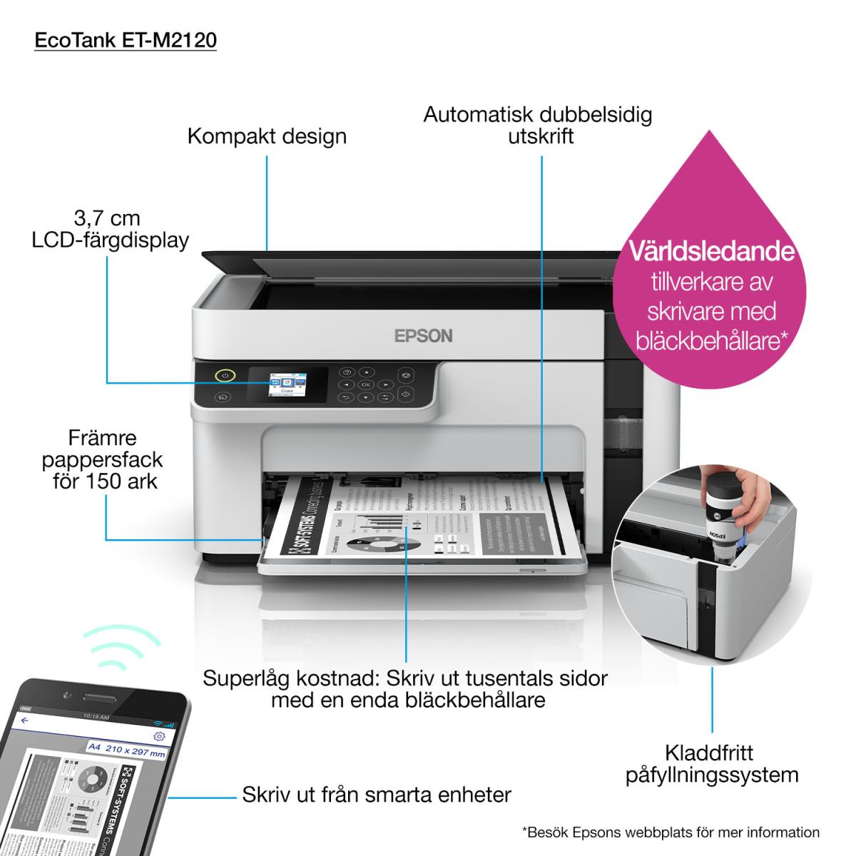 Ecotank Et-m2120 - All-in-one Printer - Inkjet - Monochrome - A4 - USB/ Wi-Fi