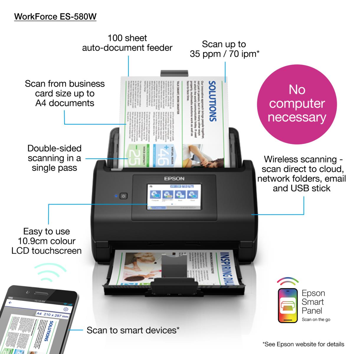 Workforce Es-580w - Mobile Scanner - A4 - 600 Dpi - USB / Wi-Fi