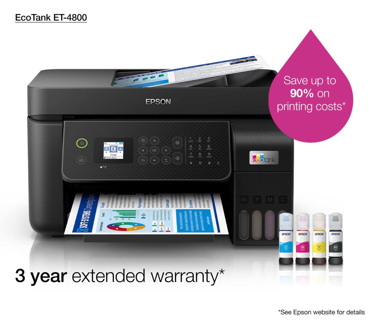Ecotank Pro Et-4800 - Color All-in-one Printer - Inkjet - A4 - USB / Wi-Fi / Ethernet